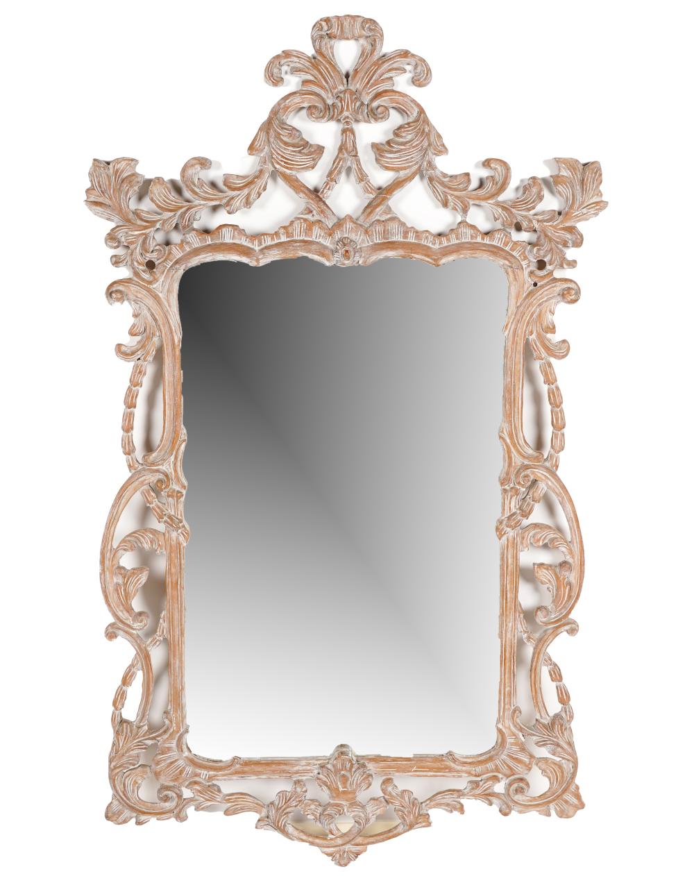 CARVED BLEACHED WOOD WALL MIRRORwith