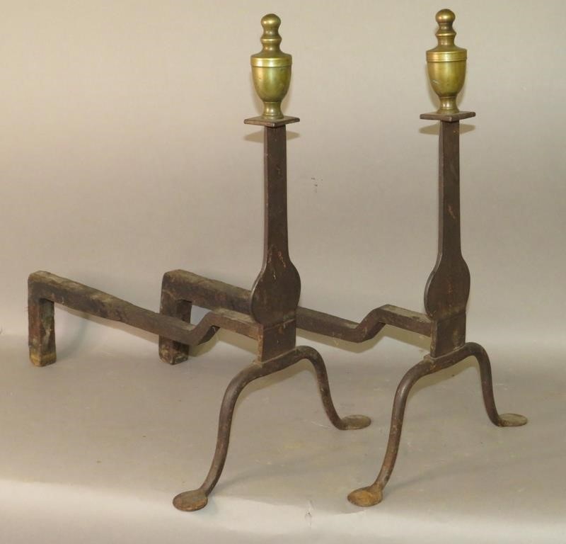 WROUGHT IRON ANDIRONSca. 1800;