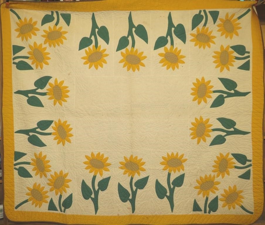 UNCOMMON "SUNFLOWER GARDEN" APPLIQUED