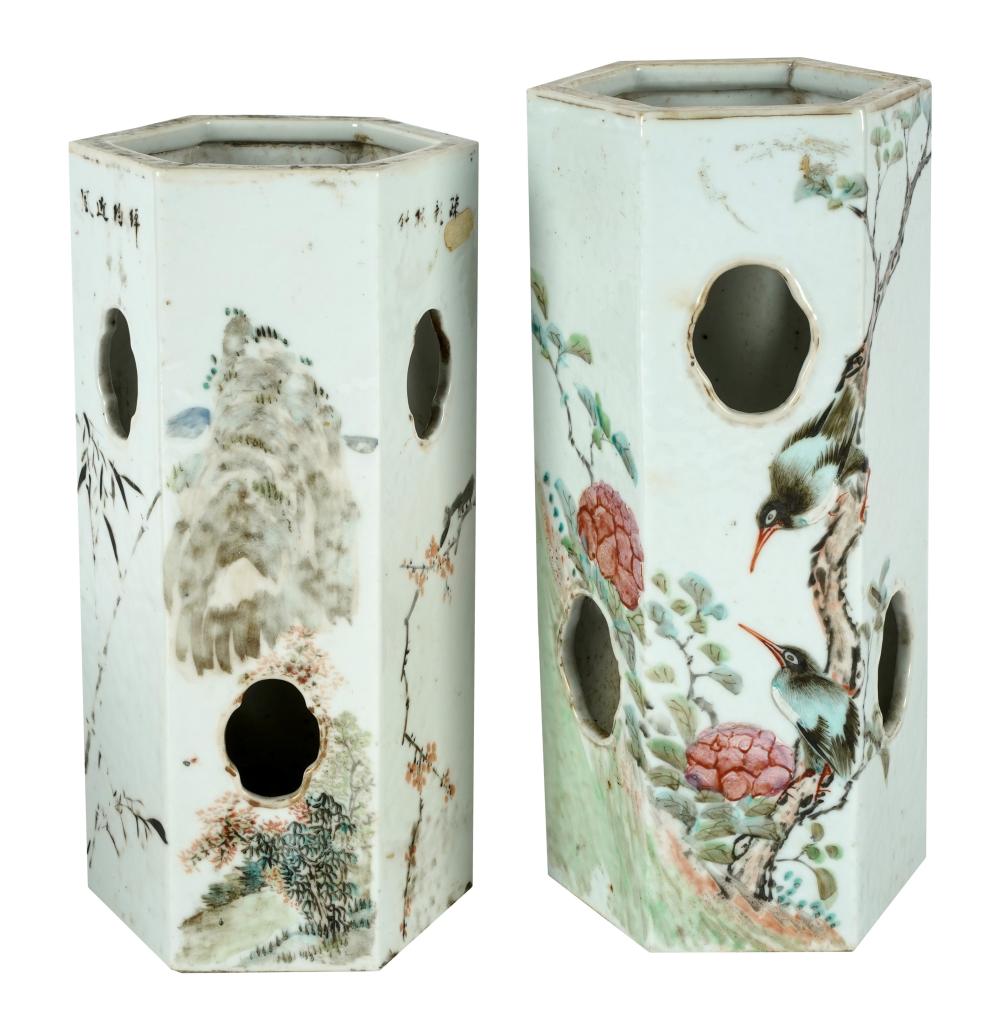 PAIR OF CHINESE PORCELAIN HEXAGONAL