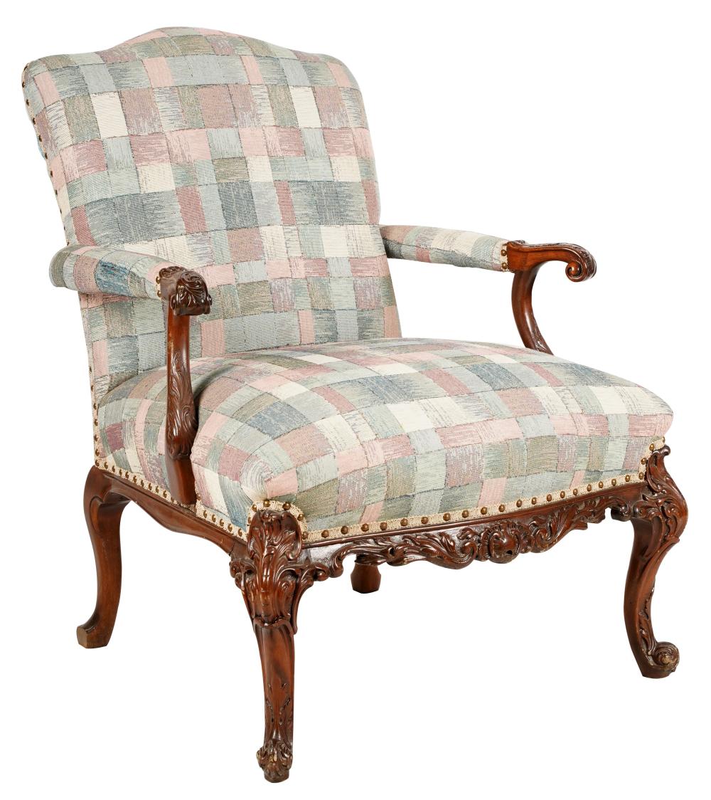 GEORGIAN STYLE CARVED OPEN ARMCHAIR20th 3009e9