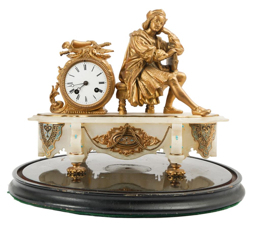 FRENCH ONYX AND GILT BRONZE MANTLE CLOCKunsigned;