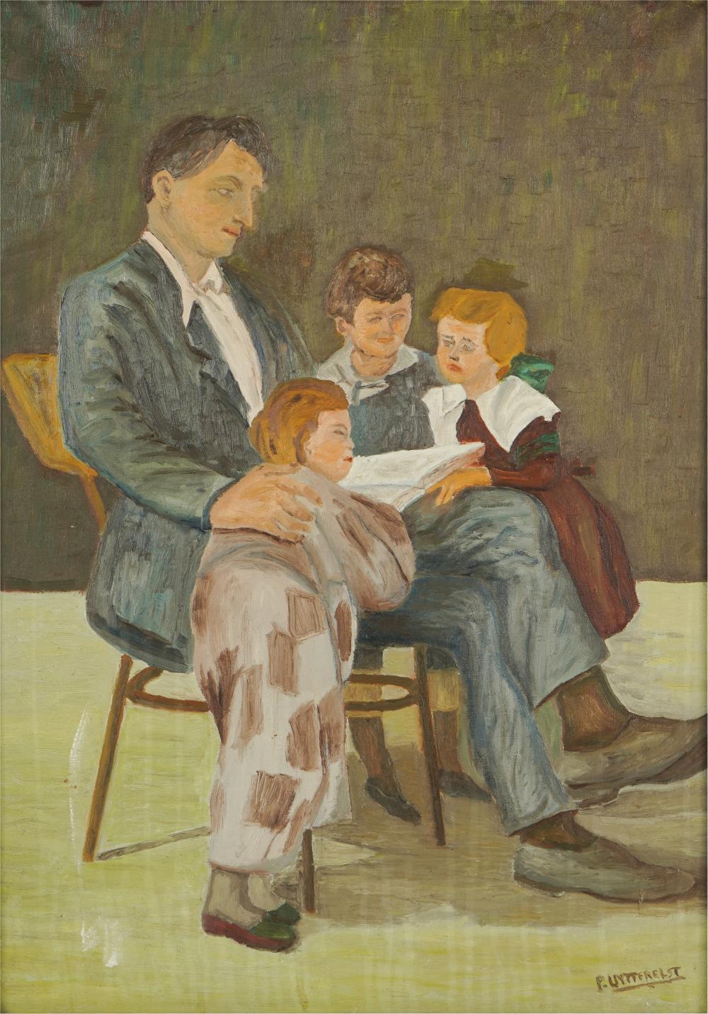 20TH CENTURY: SEATED MAN WITH CHILDRENoil