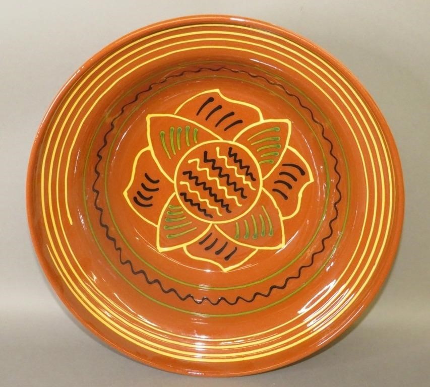 LARGE SLIPWARE REPRODUCTION REDWARE