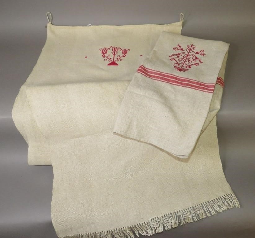 2 REPRODUCTION EMBROIDERY HOMESPUN LINEN