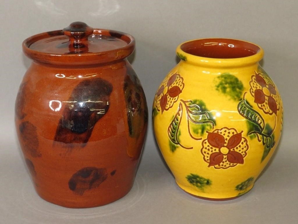 2 BREININGER POTTERY REDWARE JARSca  300a7f