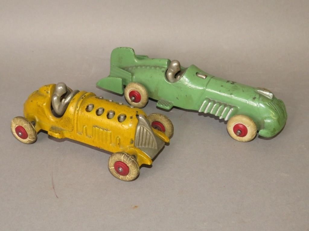 2 HUBLEY TOY RACECARSca. 1930s; both