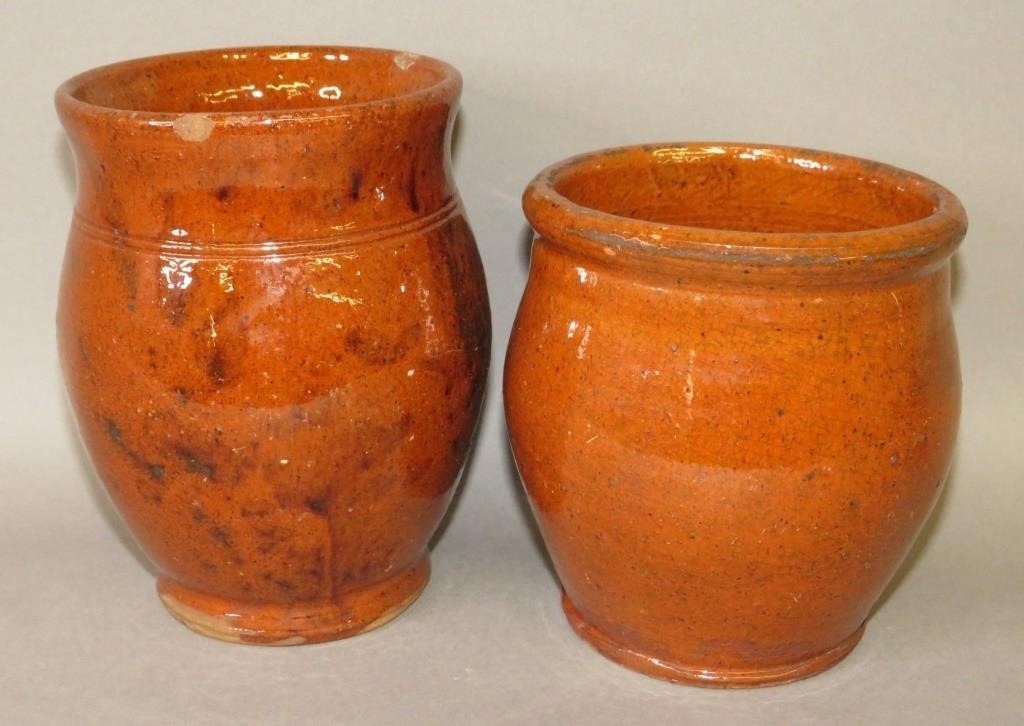 2 PA REDWARE CROCKSca. 1875; slightly