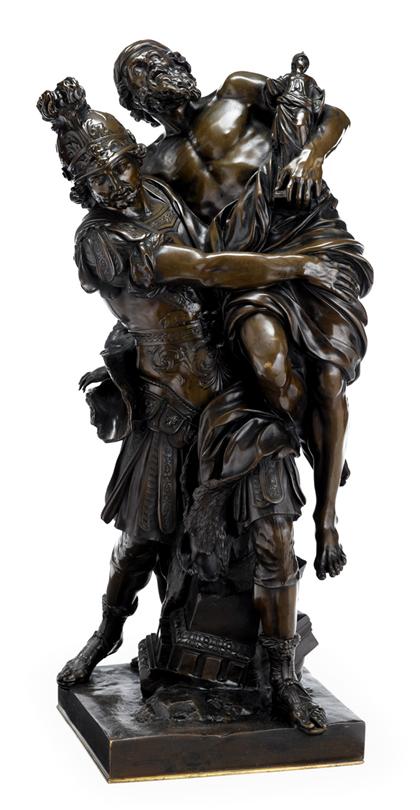 French bronze figure group    aeneas,