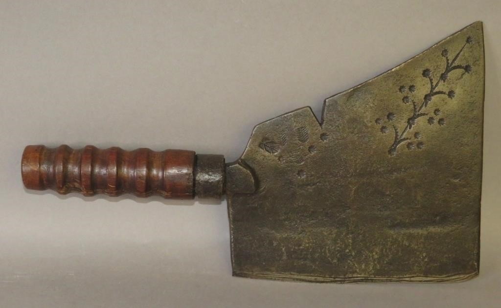 EARLY TOOL DECORATED COMBINATION CLEAVER/KNIFEca.