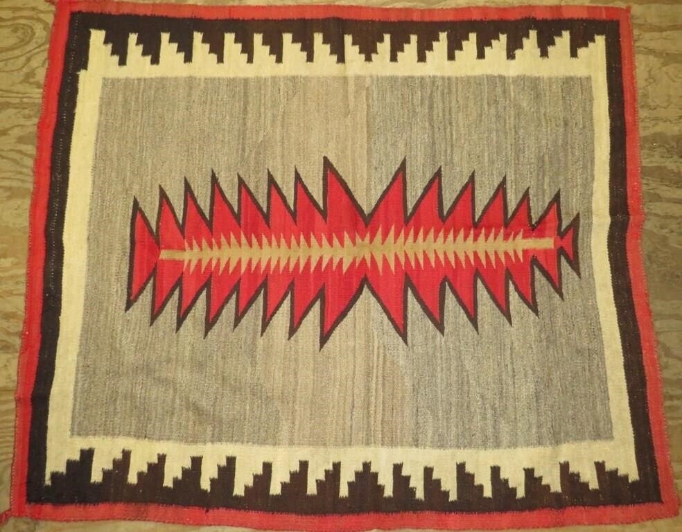 NAVAJO TYPE FRAMED WOVEN DYED WOOL