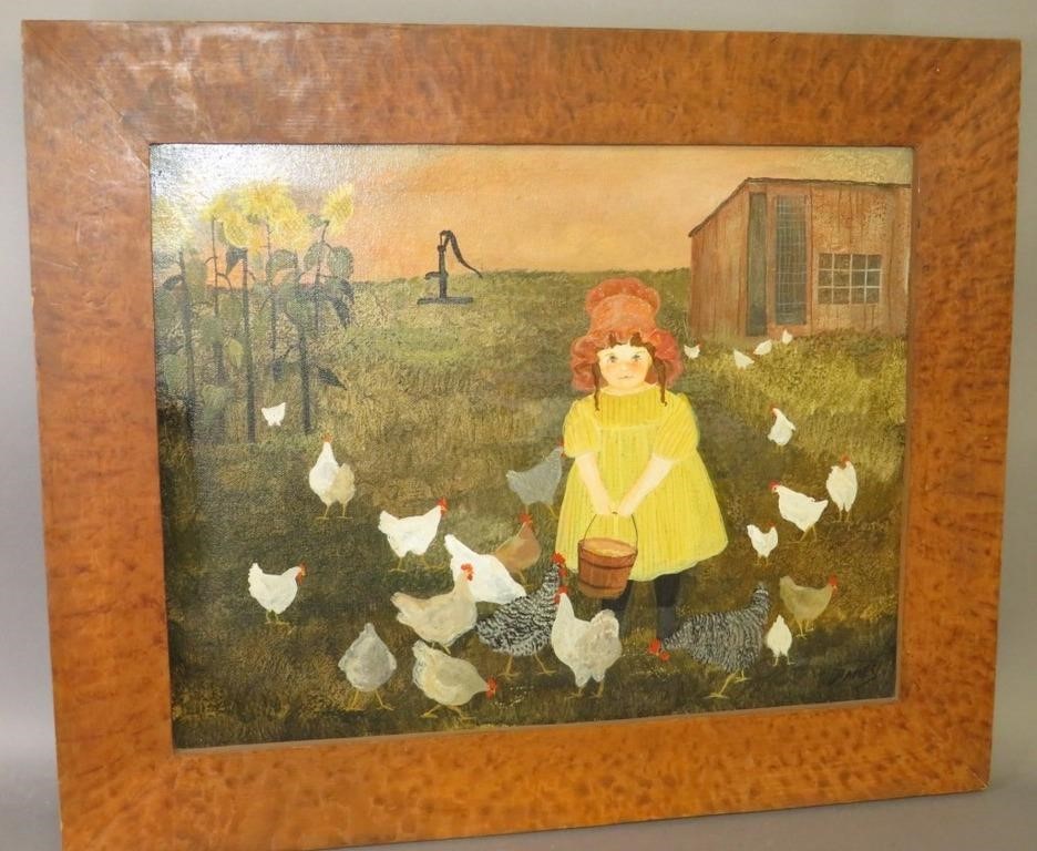 FRAMED FOLK ART OIL ON CANVAS BY 300b7b