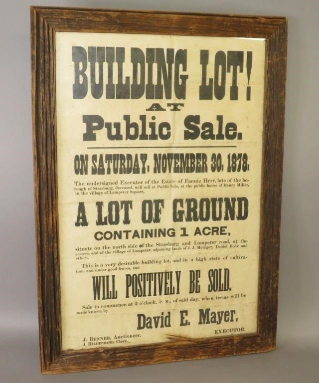 FRAMED "BUILDING LOT" PUBLIC SALE