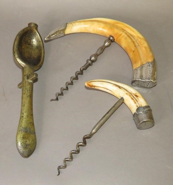 2 CORKSCREWS/SPOON MOLDca. 1800-1870;