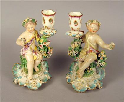 Three Chelsea style porcelain figural 4cdfb