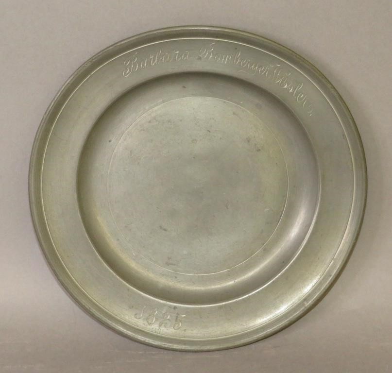 AMERICAN PEWTER PLATE WITH "LOVE"