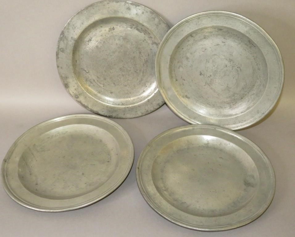 4 ENGLISH PEWTER PLATESca. mid