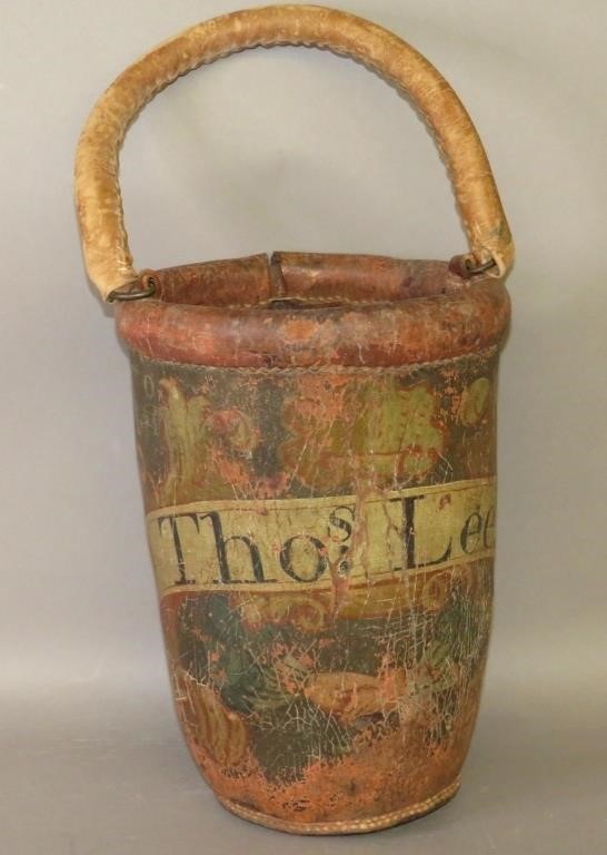 PAINTED LEATHER FIRE BUCKET OF