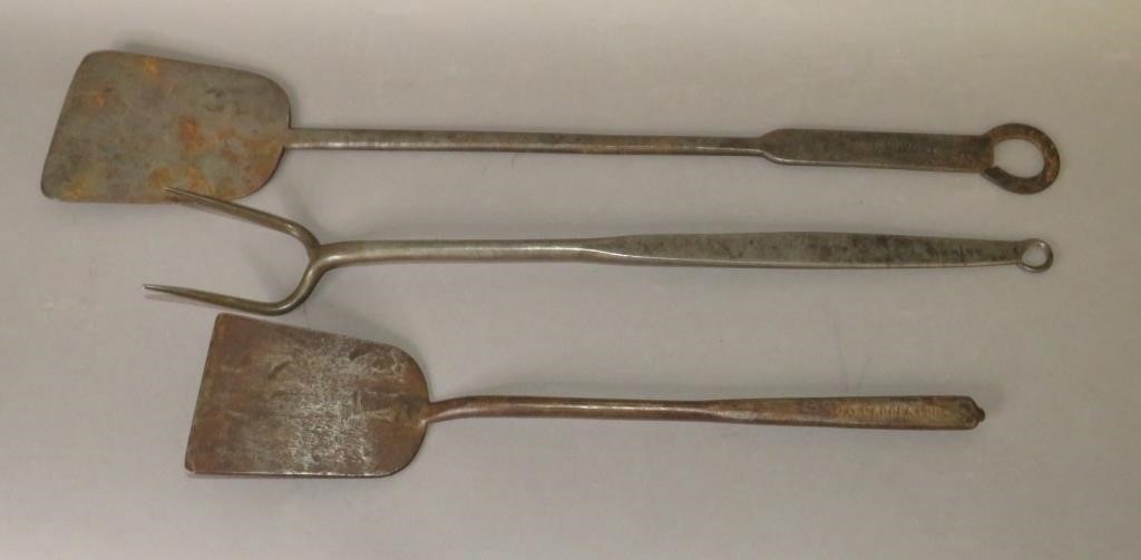 3 WROUGHT IRON KITCHEN UTENSILSca.