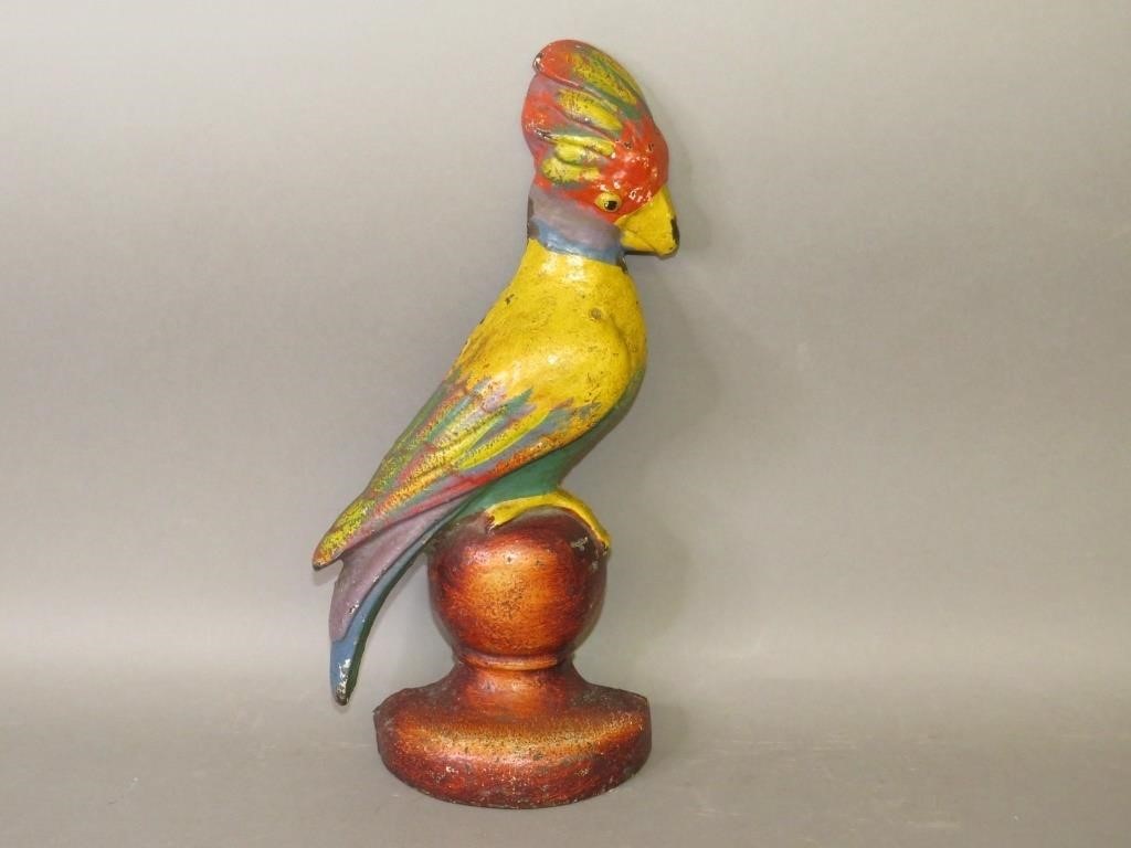 COCKATOO ON BALL PEDESTAL CAST IRON