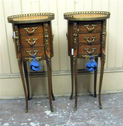 Pair of Louis XV style inlaid drum tables