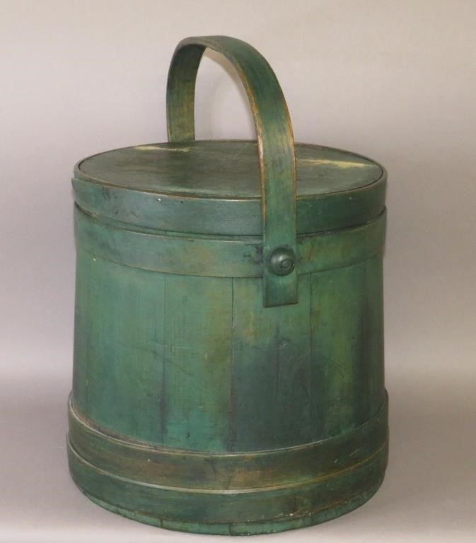 GREEN PAINTED SOFTWOOD LIDDED FIRKINca.