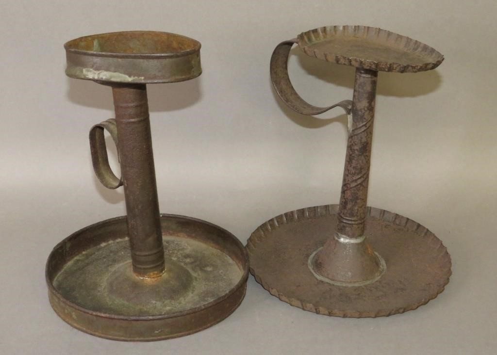 2 TIN BETTY LAMP STANDSca. early-mid