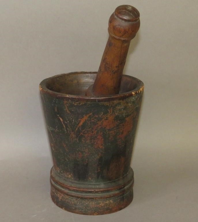 PRIMITIVE TURNED & PAINTED MORTAR