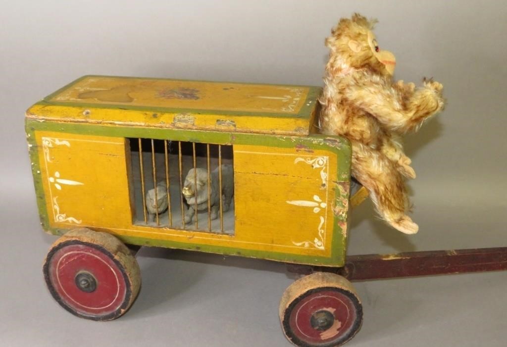 EARLY PAINT DECORATED PULL TOY