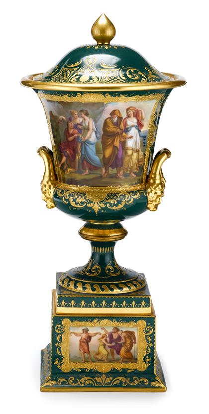 Vienna green ground covered urn on stand 4ce0a