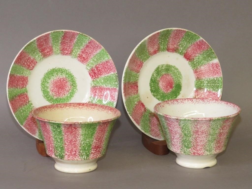 PAIR OF RAINBOW SPATTER CUPS AND