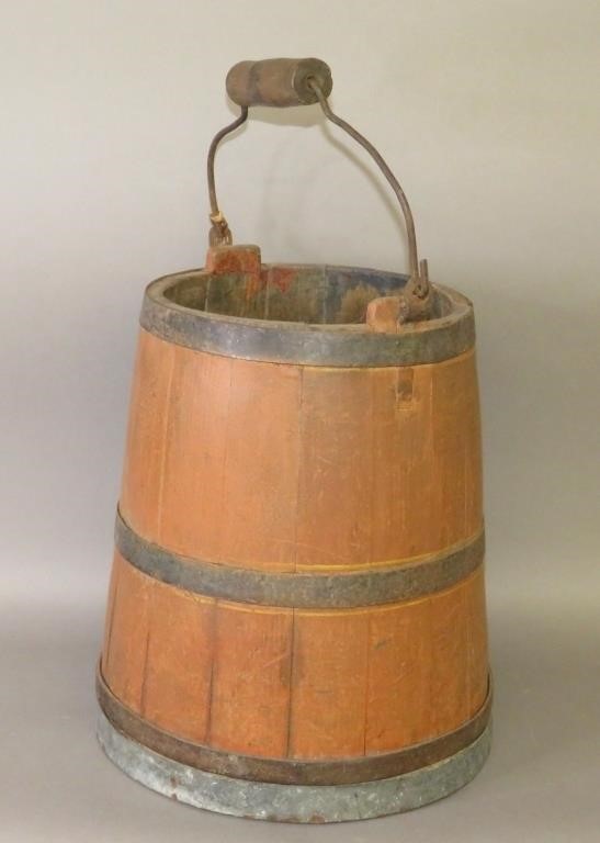 WIRE HANDLED WOODEN WATER BUCKETca.