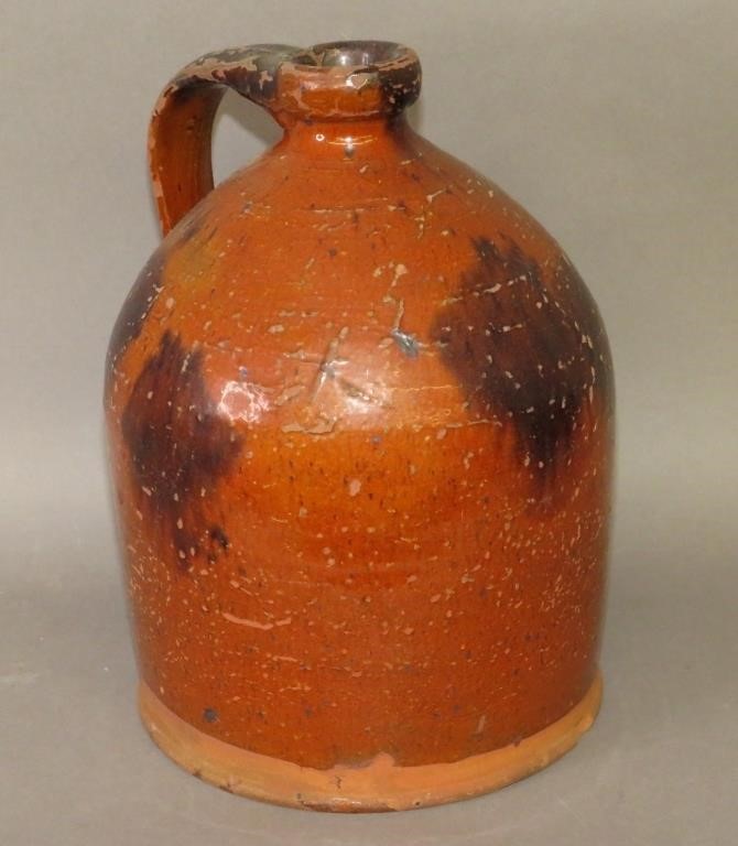 MANGANESE SPLASHED REDWARE JUGca  300ce6