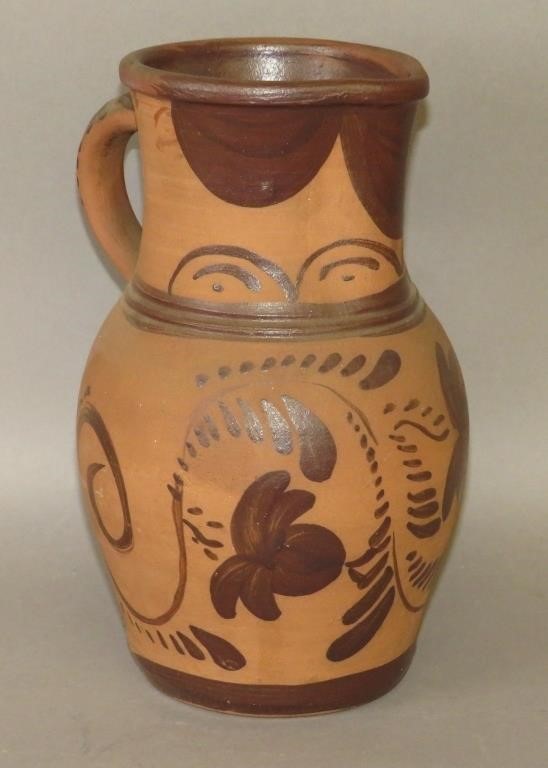FLORAL DECORATED TANWARE PITCHERca.