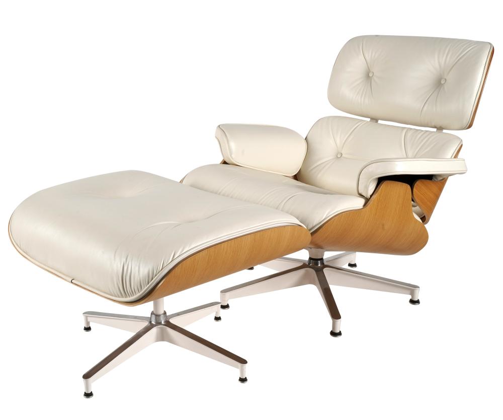 EAMES-STYLE WHITE LEATHER CHAIR