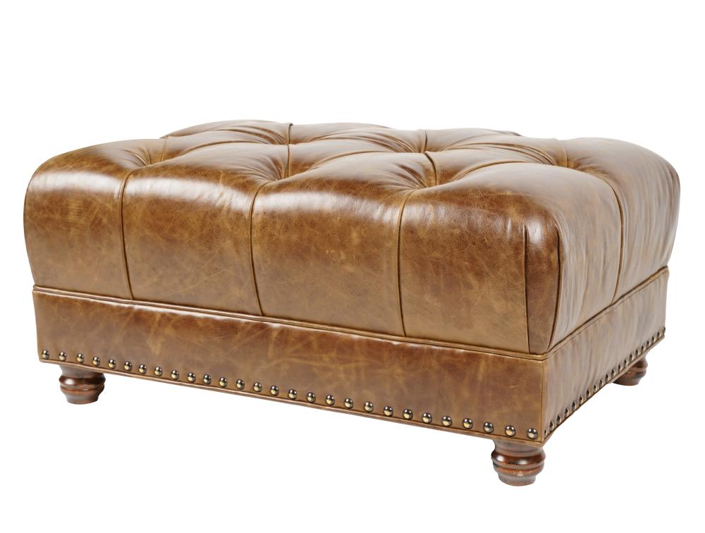 TUFTED BROWN LEATHER OTTOMANwith