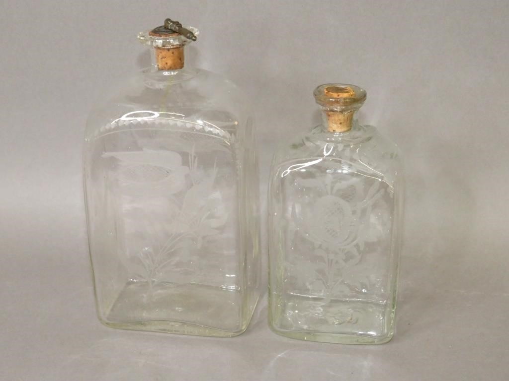 2 BLOWN UNCOLORED GLASS CASE BOTTLES  300d57