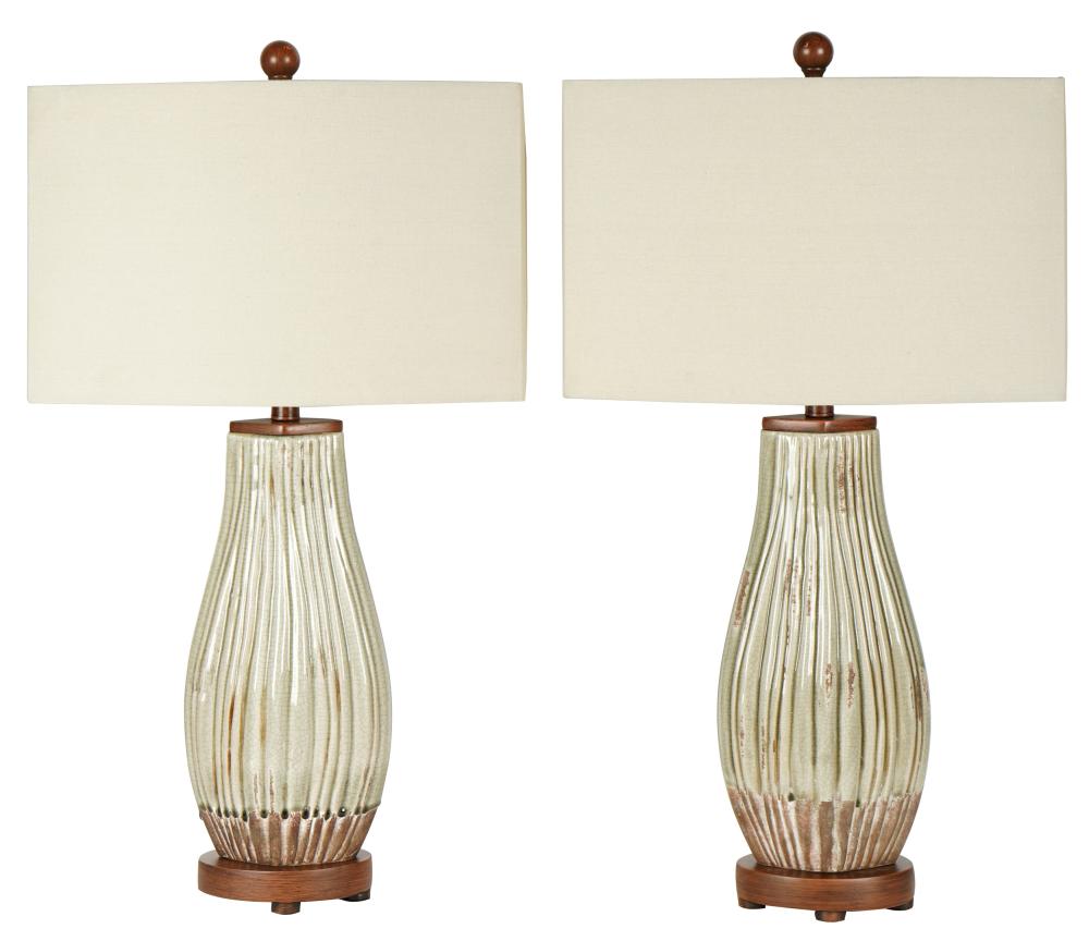 PAIR OF GLAZED CERAMIC TABLE LAMPS"Made