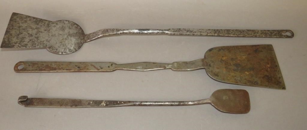 3 SIGNED C.E. OHME WROUGHT IRON UTENSILSca.