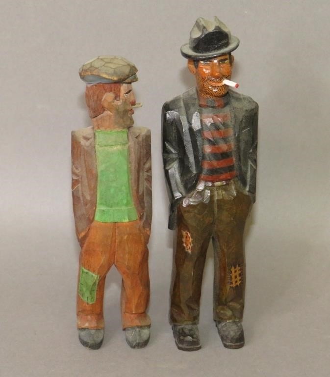 2 FOLK ART HOBO CARVING ATTRIBUTED TO