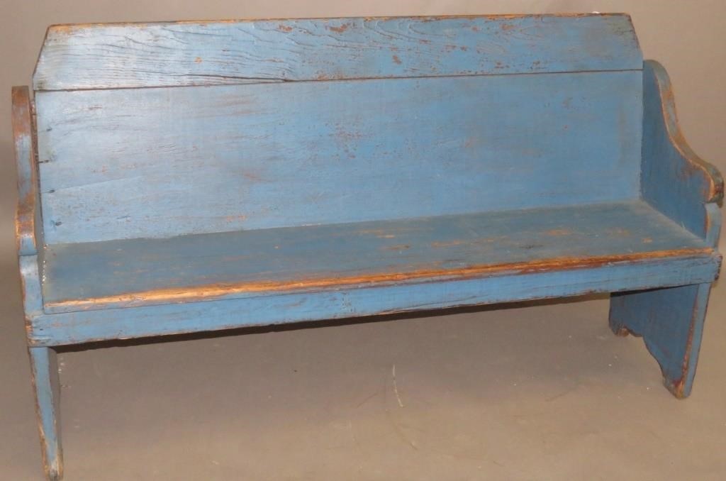 BLUE PAINTED BENCHca. 1890; softwood