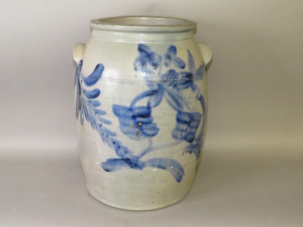 COBALT DECORATED STONEWARE CROCKca  300eb1