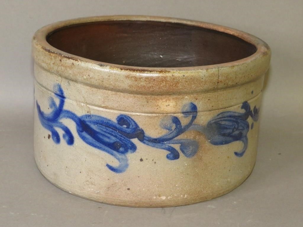 COBALT DECORATED STONEWARE BUTTER CROCKca.