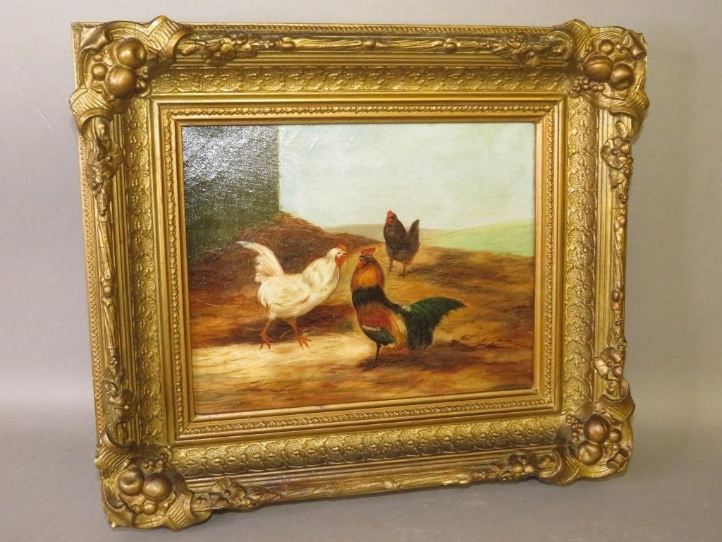 OIL ON CANVAS ROOSTERSca. 1900;