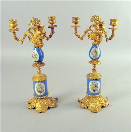 Pair of French gilt metal and porcelain