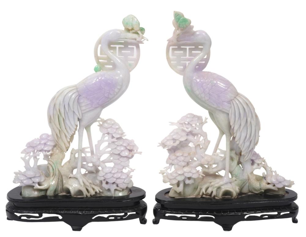 2 CHINESE CARVED BICOLOR JADE BIRDS