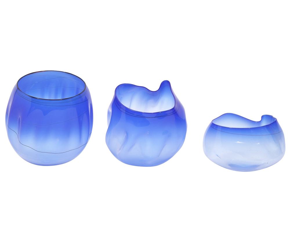 3 CHIHULY PCS. COBALT BLUE BLACK