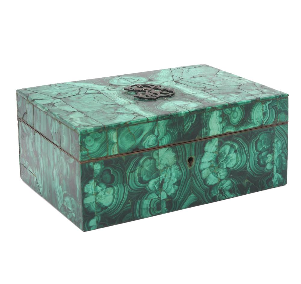 LARGE MALACHITE BOX WITH FITTED