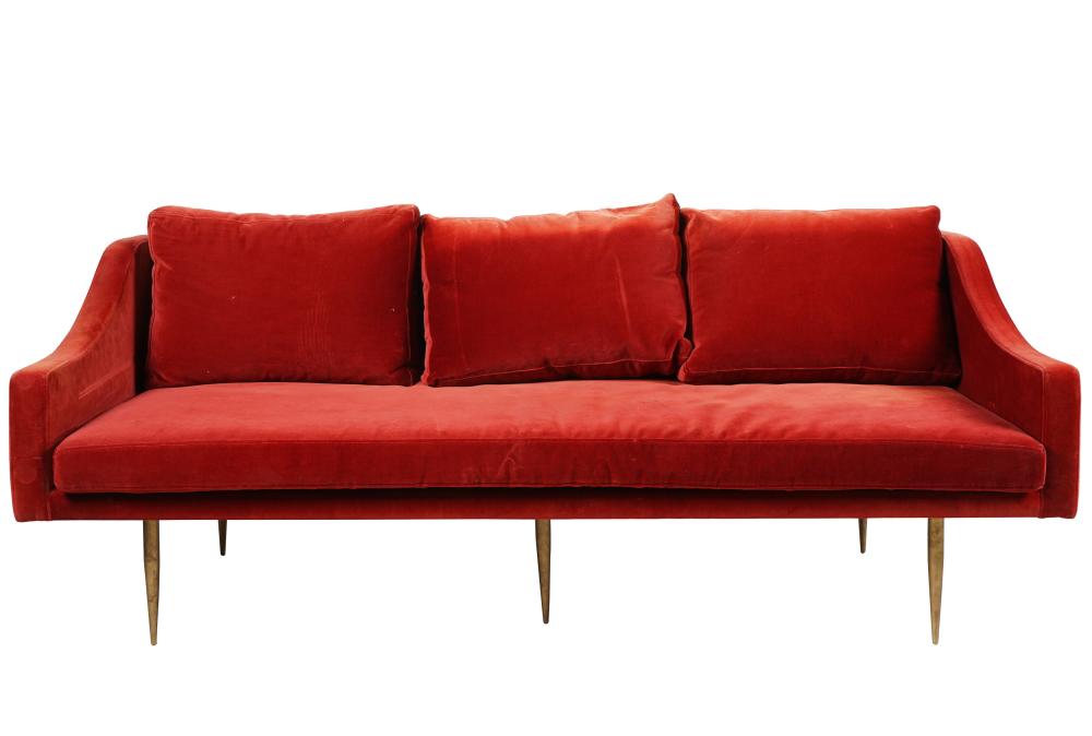 MODERNIST RED VELVET UPHOLSTERED