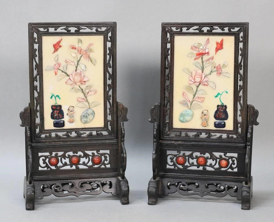 PAIR OF CHINESE HARDSTONE TABLE